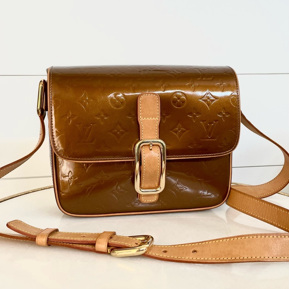 SOLD - Louis Vuitton Christie GM Crossbody Bag | LV Monogram Vernis Bronze Bag